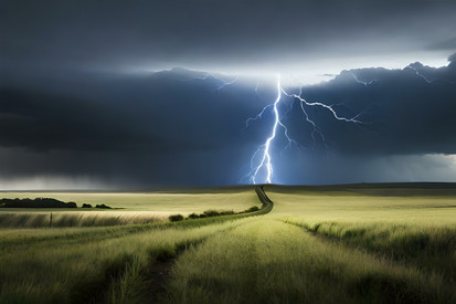 Blitzschlag über Getreidefeldern
