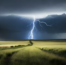 Blitzschlag über Getreidefeldern