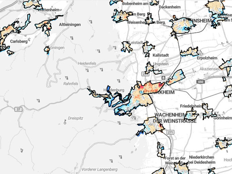 Cold- und Hotspots bei Bad Dürkheim, Ansicht Ortslage