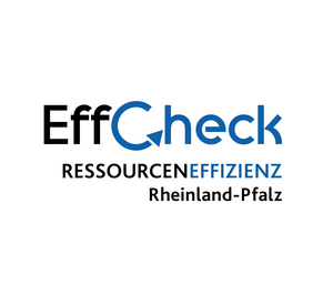 "EffCeck"-Logo mit Text "Ressourceneffizienz Rheinland-Pfalz"