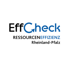 "EffCeck"-Logo mit Text "Ressourceneffizienz Rheinland-Pfalz"