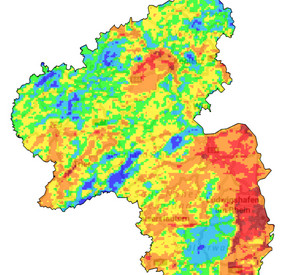 Karte, die die thermischen Bedingungen in Rheinland-Pfalz darstellt