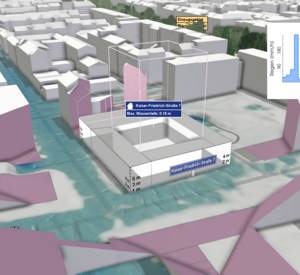3D-Visualisierung eines Starkregenereignisses