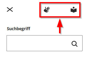 Screenshot der Symbole oberhalb des Suchfeldes
