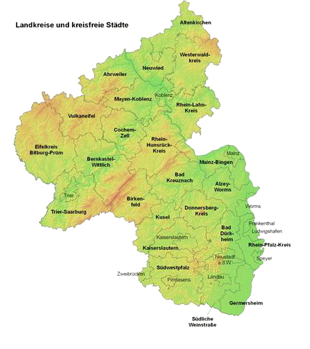 Landkreise und kreisfreie Städte in Rheinland-Pfalz